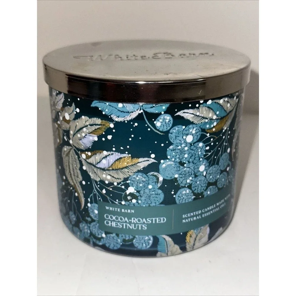 White Barn Cocoa-Roasted Chestnuts 3-Wick Scented Candle 14.5oz Lot of 2 Teal